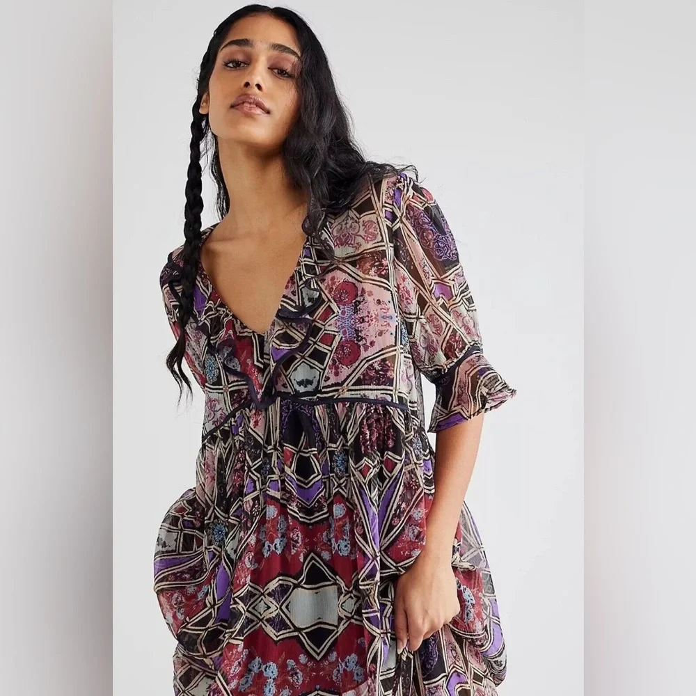 NWOT Free People Women's Black Combo Multi Color Carmella Printed Maxi Dress -XS - Picture 3 of 16